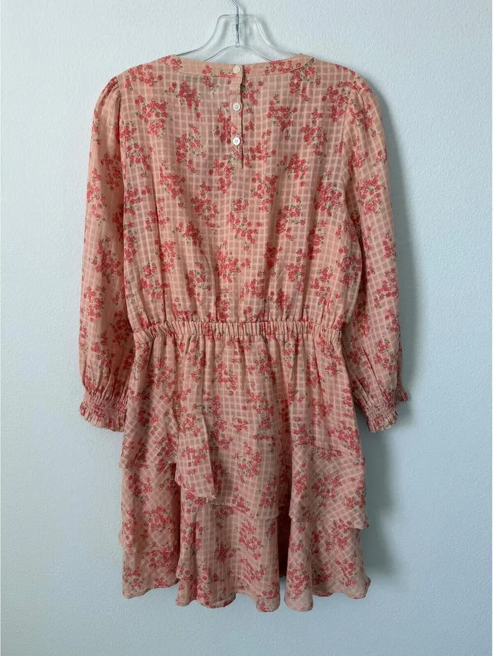 LOFT NWT 3/4 Sleeve Round Neck Plaid Floral Ruffled Mini Dress Women's Size S - Picture 2 of 8